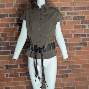 Per Una Army Green Belted Top